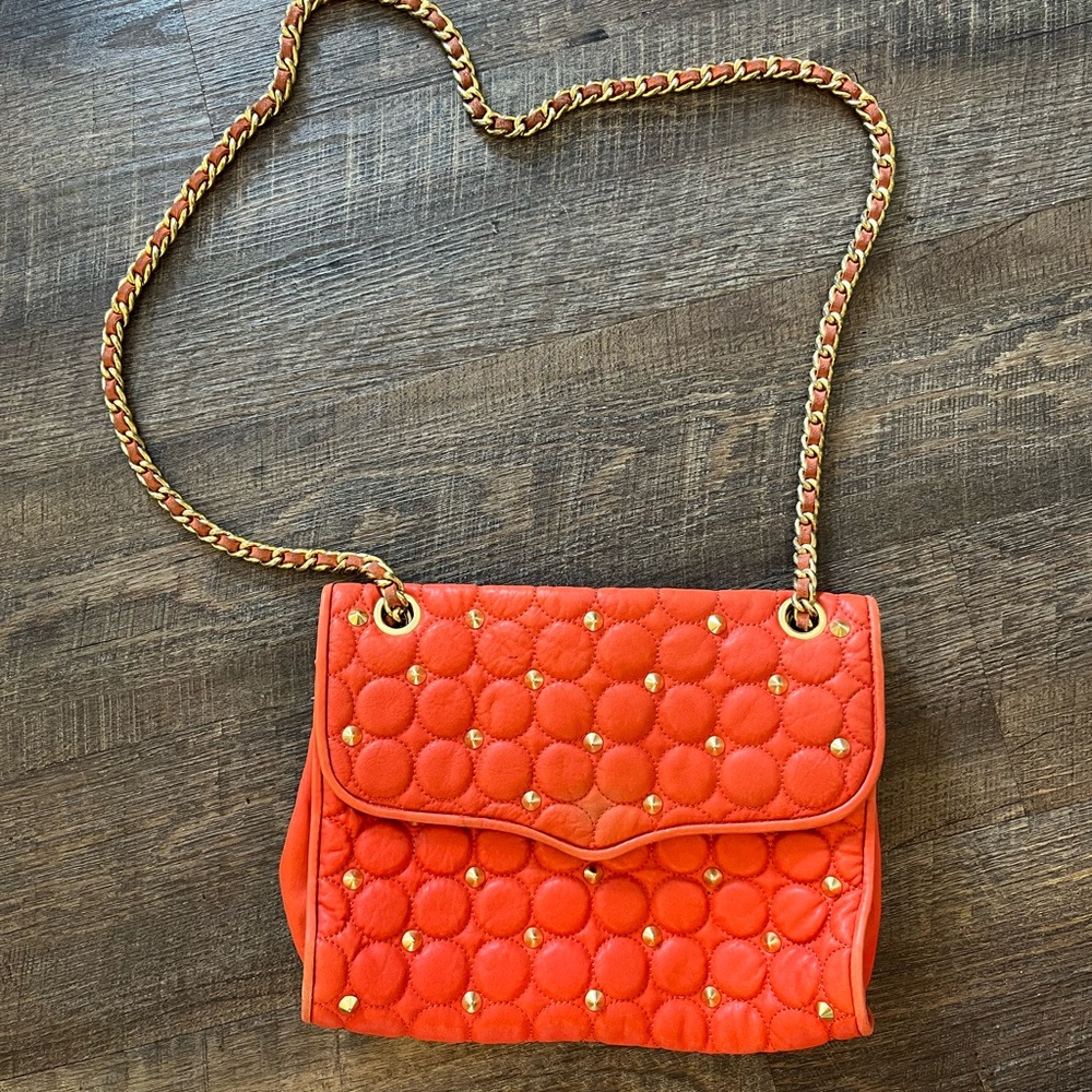 Rebecca Minkoff Mini Affair Quilted Stud Chain Leather Crossbody Bag Persimmon